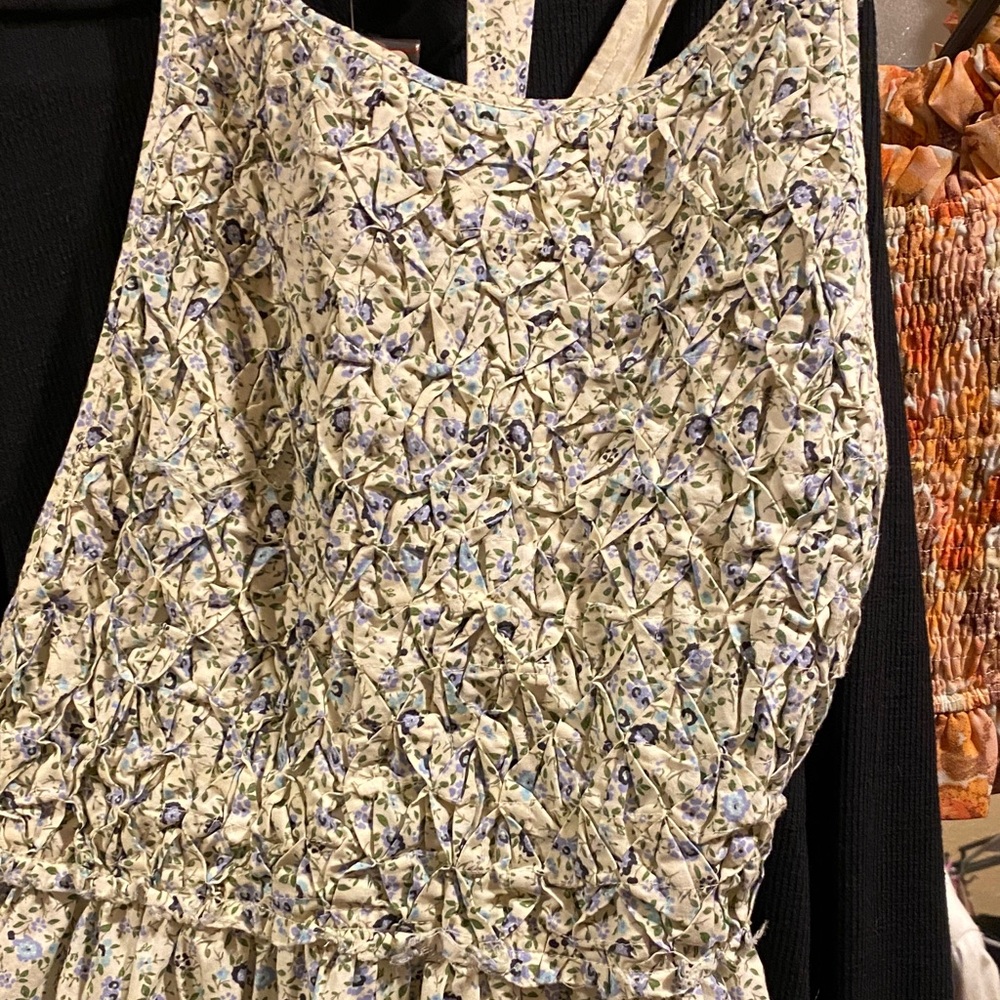 Free People Floral Mini Dress in Cream with Blue Accents - Picture 6 of 7